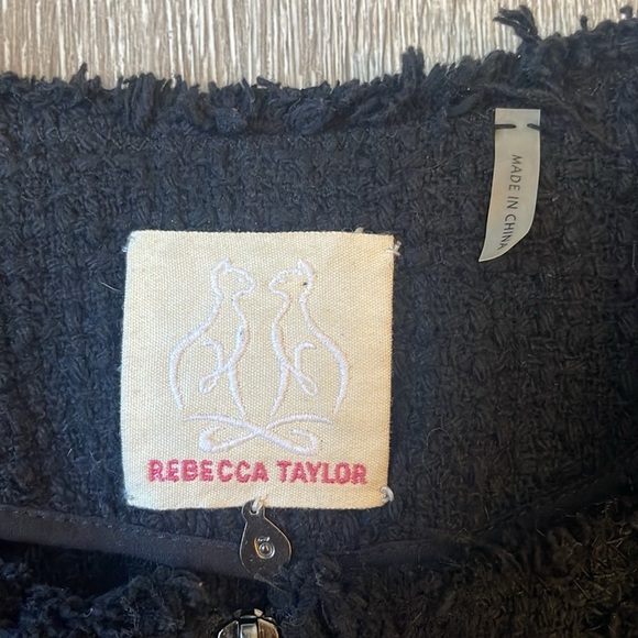 Rebecca Taylor Cropped Black Tweed Jacket | Sz 6 wool blend - Picture 3 of 8